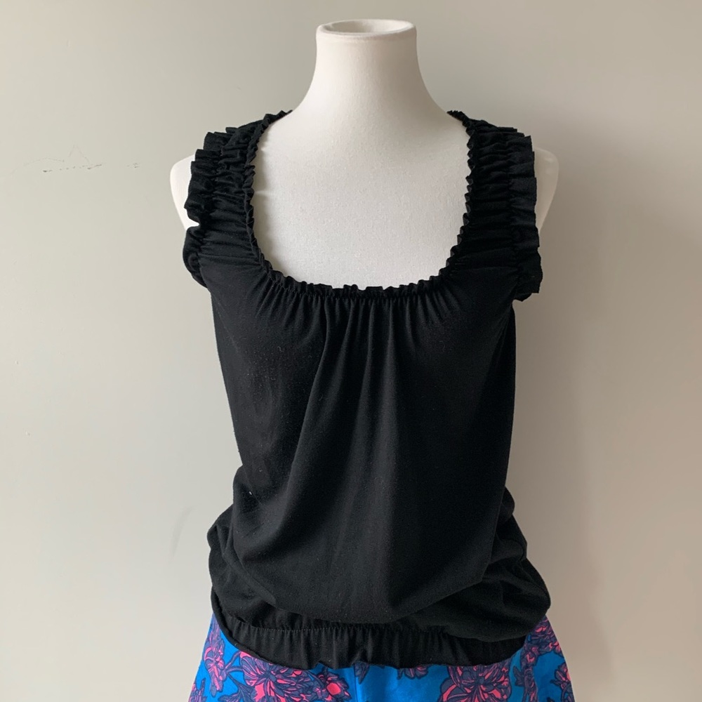 Black Ruffle Raceback Tank Top Size Small - Picture 2 of 8